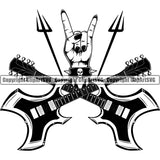 Guitar Crossed Rock And Roll Hand Sign With Horns Vector Design Element Musical Instrument Music Band Orchestra Concert Acoustic Jazz Classical Musician Rock And Roll Sound Logo Clipart SVG
