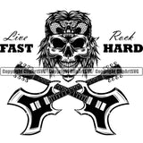 Live Rock Fast Hard Quote Heard Skull Skeleton Head Crossed Guitar Design Element Musical Instrument Music Band Orchestra Concert Acoustic Jazz Classical Musician Rock And Roll Sound Logo Clipart SVG