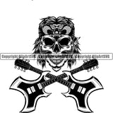 Crossed Guitar Skull Skeleton Rockstar Logo Design Element Musical Instrument Music Band Orchestra Concert Acoustic Jazz Classical Musician Rock And Roll Sound Logo Clipart SVG