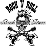 Rock N Roll Rock Stars Quote Skull Skeleton Musical Crossed Guitar Instrument Music Band Orchestra Concert Acoustic Jazz Classical Musician Rock And Roll Sound Logo Clipart SVG