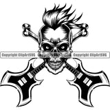 Crossed Guitar On Skull Skeleton Head Logo Design Element Musical Instrument Music Band Orchestra Concert Acoustic Jazz Classical Musician Rock And Roll Sound Logo Clipart SVG