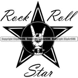 Rock N Roll Hand Sign On Star Hand Sign Design Element Musical Instrument Music Band Orchestra Concert Acoustic Jazz Classical Musician Rock And Roll Sound Logo Clipart SVG