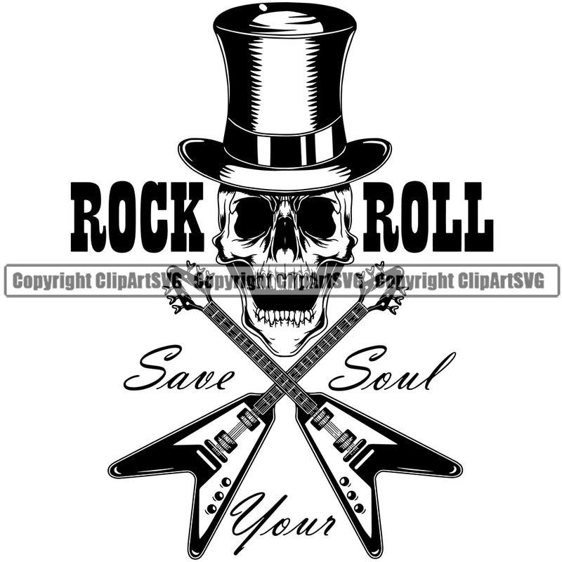 Rock Roll Save Soul Your Quote Skull Skeleton Vector Design Element Musical Instrument Music Band Orchestra Concert Acoustic Jazz Classical Musician Rock And Roll Sound Logo Clipart SVG