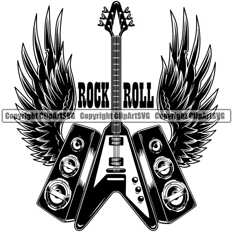 Rock Roll Electric Guitar With Wings Vector Sound Box Design Element Musical Instrument Music Band Orchestra Concert Acoustic Jazz Classical Musician Rock And Roll Sound Logo Clipart SVG