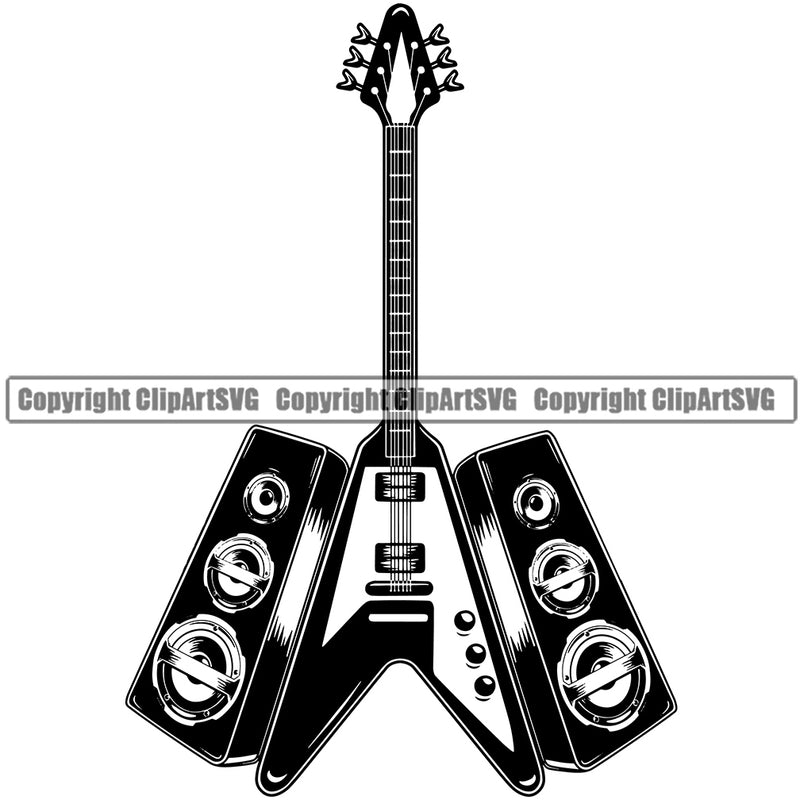Electric Guitar On Bit Box Vector Design Element Musical Instrument Music Band Orchestra Concert Acoustic Jazz Classical Musician Rock And Roll Sound Logo Clipart SVG