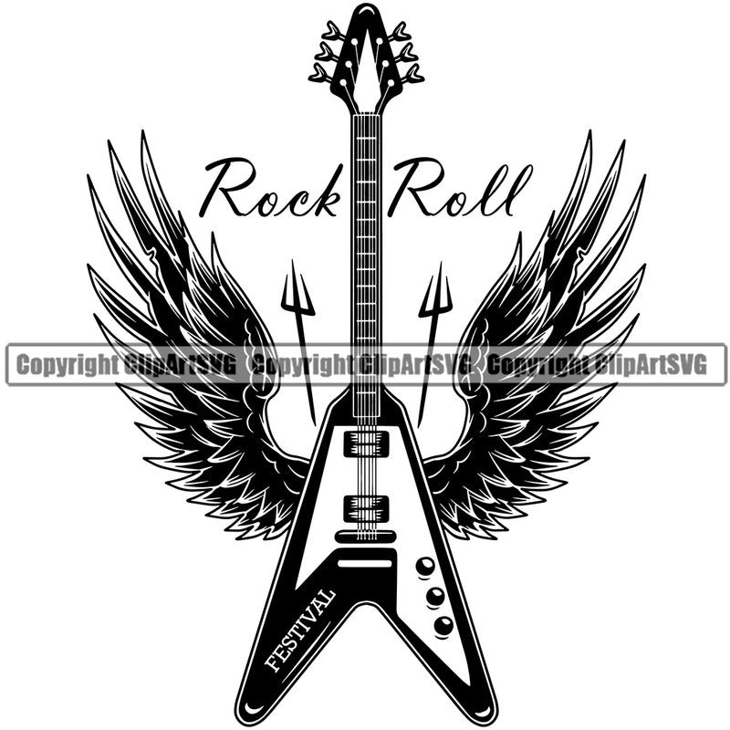 Electric Guitar On Wings Vector Design Element Musical Instrument Music Band Orchestra Concert Acoustic Jazz Classical Musician Rock And Roll Sound Logo Clipart SVG