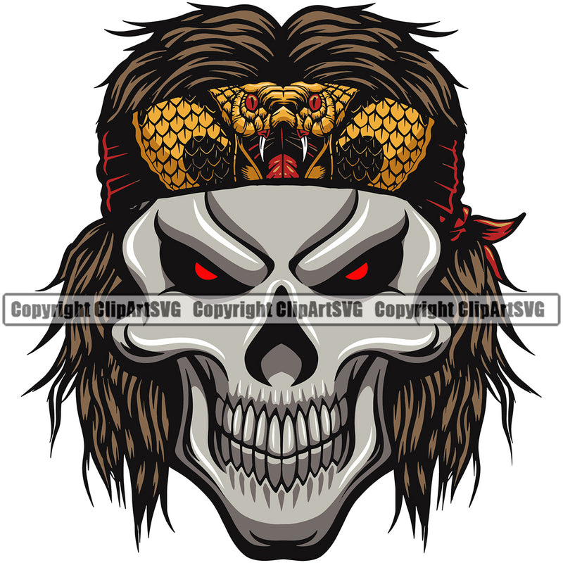Rockstar Skull Skeleton Head Wearing Snake Hairband Vector Design Element Musical Instrument Music Band Orchestra Concert Acoustic Jazz Classical Musician Rock And Roll Sound Logo Clipart SVG
