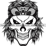 Skull Skeleton Angry Face Long Hair Waring Snake Hairband Musical Instrument Music Band Orchestra Concert Acoustic Jazz Classical Musician Rock And Roll Sound Logo Clipart SVG