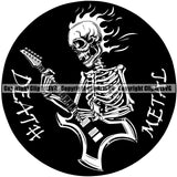 Death Metal Quote Skull Skeleton Holding Electric Guitar Vector Design Element Musical Instrument Music Band Orchestra Concert Acoustic Jazz Classical Musician Rock And Roll Sound Logo Clipart SVG