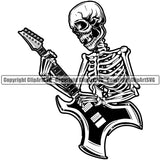 Skull Skeleton Heavy Metal White Background Design Element Musical Instrument Music Band Orchestra Concert Acoustic Jazz Classical Musician Rock And Roll Sound Logo Clipart SVG