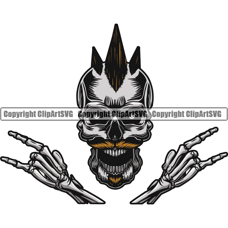 Rock And Roll Hand Sound Skull Skeleton Head Design Element White Background Musical Instrument Music Band Orchestra Concert Acoustic Jazz Classical Musician Rock And Roll Sound Logo Clipart SVG