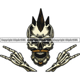 Rock Star Skull Skeleton On Rock And Roll Hand Sing Vector Design Element Musical Instrument Music Band Orchestra Concert Acoustic Jazz Classical Musician Rock And Roll Sound Logo Clipart SVG