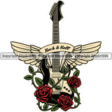 Musical Guitar Wings Roses Color Vector Design Element White Background Acoustic Jazz Classical Musician Rock And Roll Instrument Music Band Orchestra Concert Sound Logo Clipart SVG
