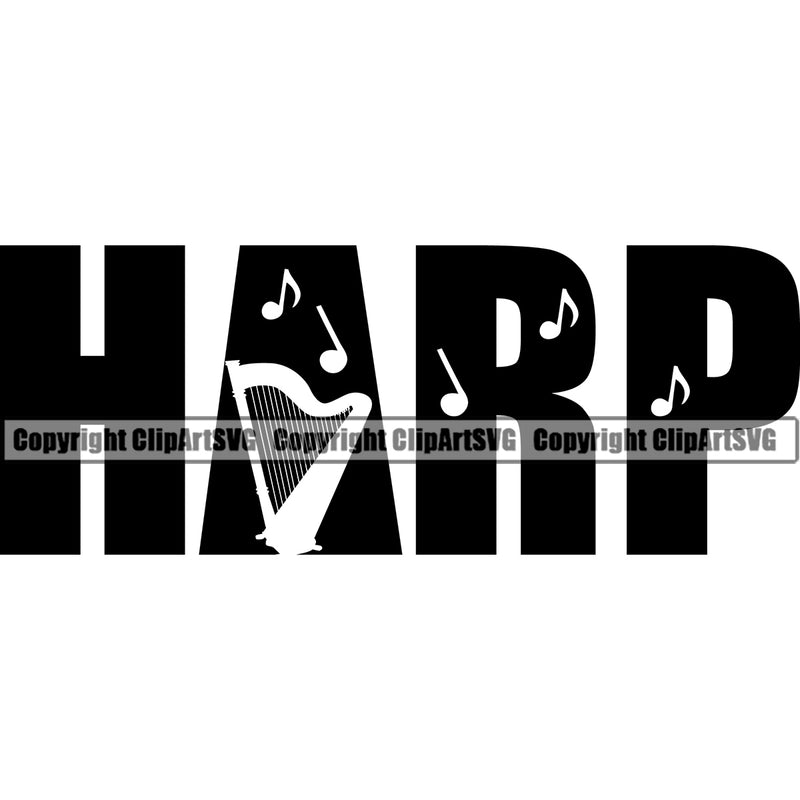 Harp Quote Silhouette Vector Design Element Musical Instrument Music Band Orchestra Concert Acoustic Jazz Classical Musician Rock And Roll Sound Logo Clipart SVG