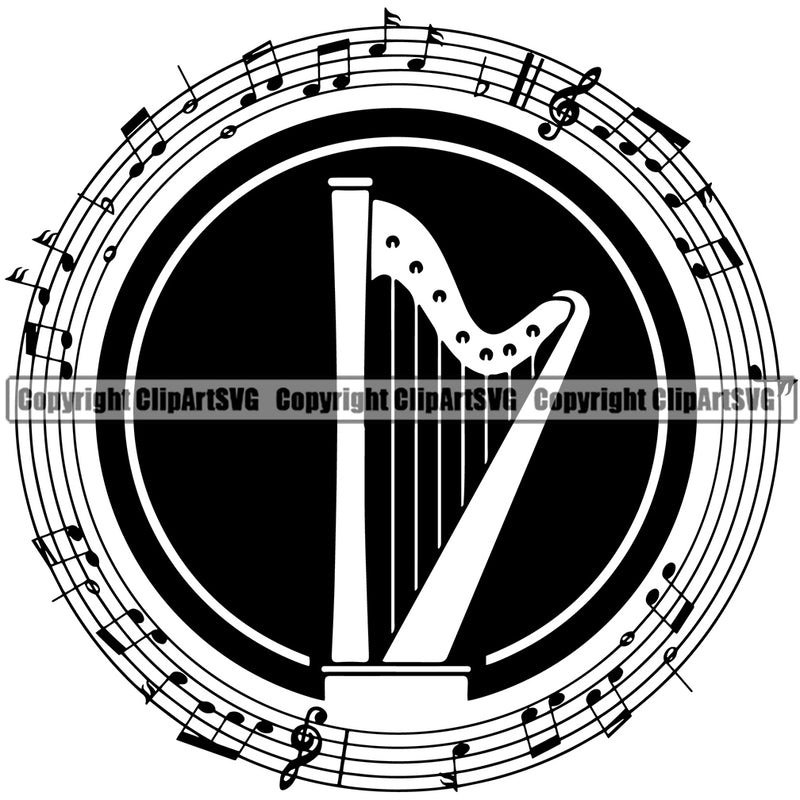 Musical Harp Notes Logo Vector Design Element White Background Instrument Music Jazz Classical Musician Rock And Roll Band Orchestra Concert Acoustic Sound Logo Clipart SVG