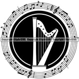 Musical Harp Notes Logo Vector Design Element White Background Instrument Music Jazz Classical Musician Rock And Roll Band Orchestra Concert Acoustic Sound Logo Clipart SVG