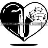 Musical Music Harp Saxophone Heart Design Element Instrument Music Band Orchestra Concert Acoustic Jazz Classical Musician Rock And Roll Sound Logo Clipart SVG