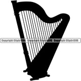 Musical Music Harp Silhouette Vector Design Element Instrument Music Band Orchestra Concert Acoustic Jazz Classical Musician Rock And Roll Sound Logo Clipart SVG