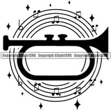 Musical Music Harp Trumpet White Background Design Element Acoustic Jazz Classical Musician Rock And Roll Instrument Music Band Orchestra Concert Sound Logo Clipart SVG