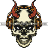 Musical Skull Skeleton Music Headphones With Devil Horns Instrument Band Orchestra Concert Acoustic Jazz Classical Musician Rock And Roll Sound Logo Clipart SVG