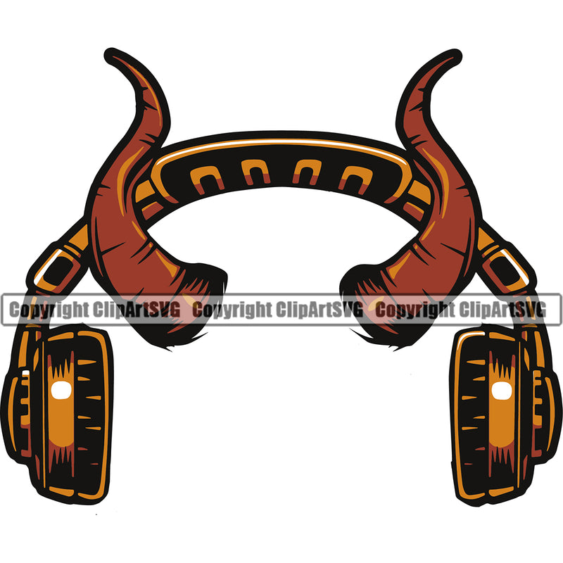 Musical Instrument Music Headphones And Devil Horns Vector Design Element Band Orchestra Concert Acoustic Jazz Classical Musician Rock And Roll Sound Logo Clipart SVG