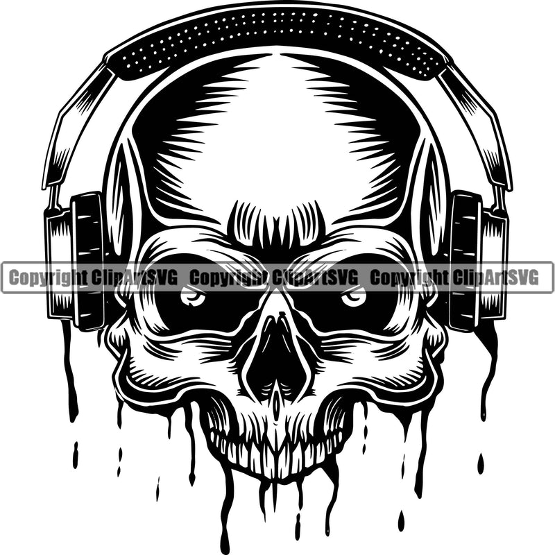 Musical Instrument Music Headphones Skull Skeleton Head Color Dripping Vector Design Element Band Orchestra Concert Acoustic Jazz Classical Musician Rock And Roll Sound Logo Clipart SVG