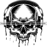 Musical Instrument Music Headphones Skull Skeleton Head Color Dripping Vector Design Element Band Orchestra Concert Acoustic Jazz Classical Musician Rock And Roll Sound Logo Clipart SVG