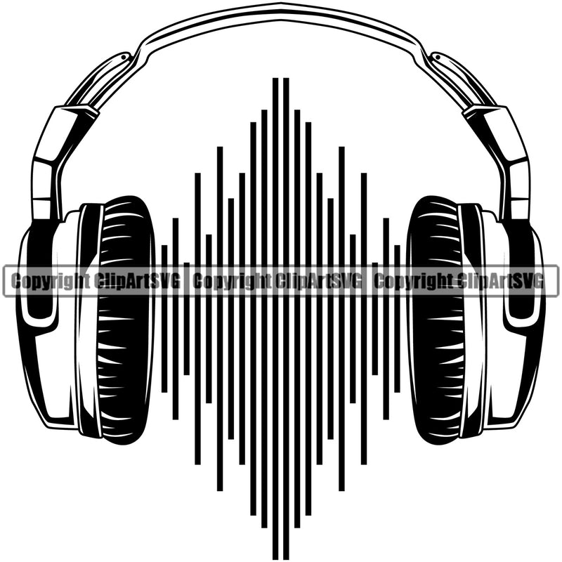 Musical Instrument Music Headphones Sound Waves White Background Vector Design Element Band Orchestra Concert Acoustic Jazz Classical Musician Rock And Roll Sound Logo Clipart SVG