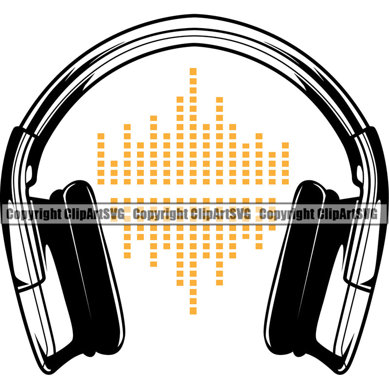 Musical Instrument Music Headphones Sound Waves Color Vector Design Element Band Orchestra Concert Acoustic Jazz Classical Musician Rock And Roll Sound Logo Clipart SVG