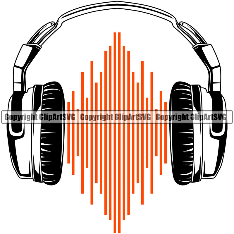 Musical Instrument Music Headphones Sound Waves Color White Background Vector Design Element Band Orchestra Concert Acoustic Jazz Classical Musician Rock And Roll Sound Logo Clipart SVG