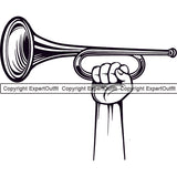 Musical Instrument Music Hand Holding Horn Bugle Vector Design Element Band Orchestra Concert Acoustic Jazz Classical Musician Rock And Roll Sound Logo Clipart SVG