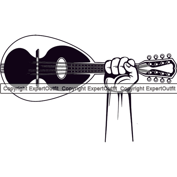 Musical Instrument Music Hand Holding Mandolin White Background Vector Design Element Band Orchestra Concert Acoustic Jazz Classical Musician Rock And Roll Sound Logo Clipart SVG