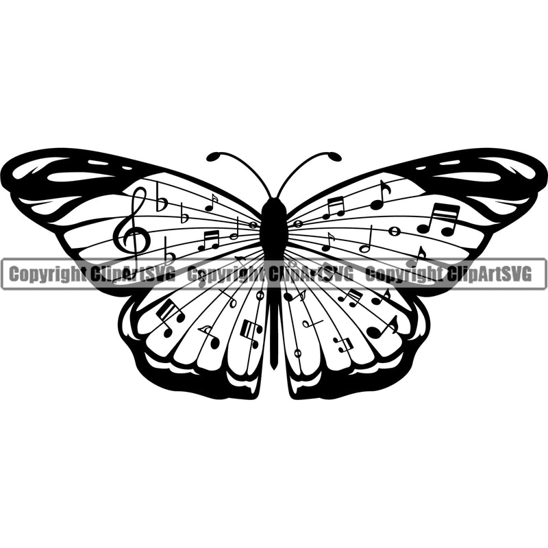 Musical Instrument Music Note Butterfly Wings Vector Design Element Band Orchestra Concert Acoustic Jazz Classical Musician Rock And Roll Sound Logo Clipart SVG