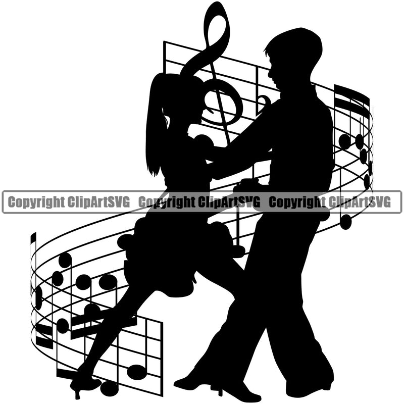 Musical Instrument Music Dancing Couple Note Vector Design Element Band Orchestra Concert Acoustic Jazz Classical Musician Rock And Roll Sound Logo Clipart SVG