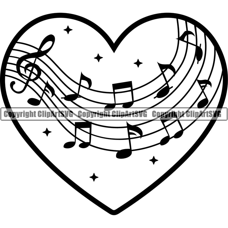 Musical Instrument Music Note On Hear Design Element Band Orchestra Concert Acoustic Jazz Classical Musician Rock And Roll Sound Logo Clipart SVG
