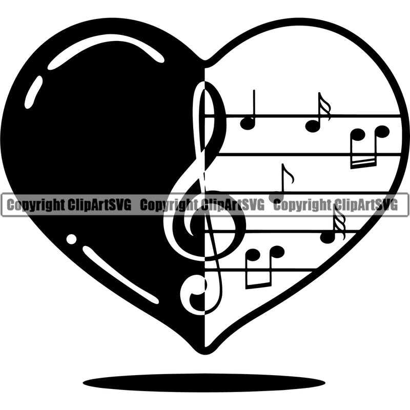 Musical Instrument Music Note Heart Love Treble Clef Vector Design Element White Background Band Orchestra Concert Acoustic Jazz Classical Musician Rock And Roll Sound Logo Clipart SVG