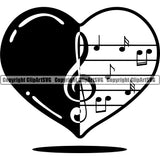 Musical Instrument Music Note Heart Love Treble Clef Vector Design Element White Background Band Orchestra Concert Acoustic Jazz Classical Musician Rock And Roll Sound Logo Clipart SVG