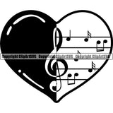 Musical Instrument Music Note Heart Love Treble Clef Design Element Band Orchestra Concert Acoustic Jazz Classical Musician Rock And Roll Sound Logo Clipart SVG