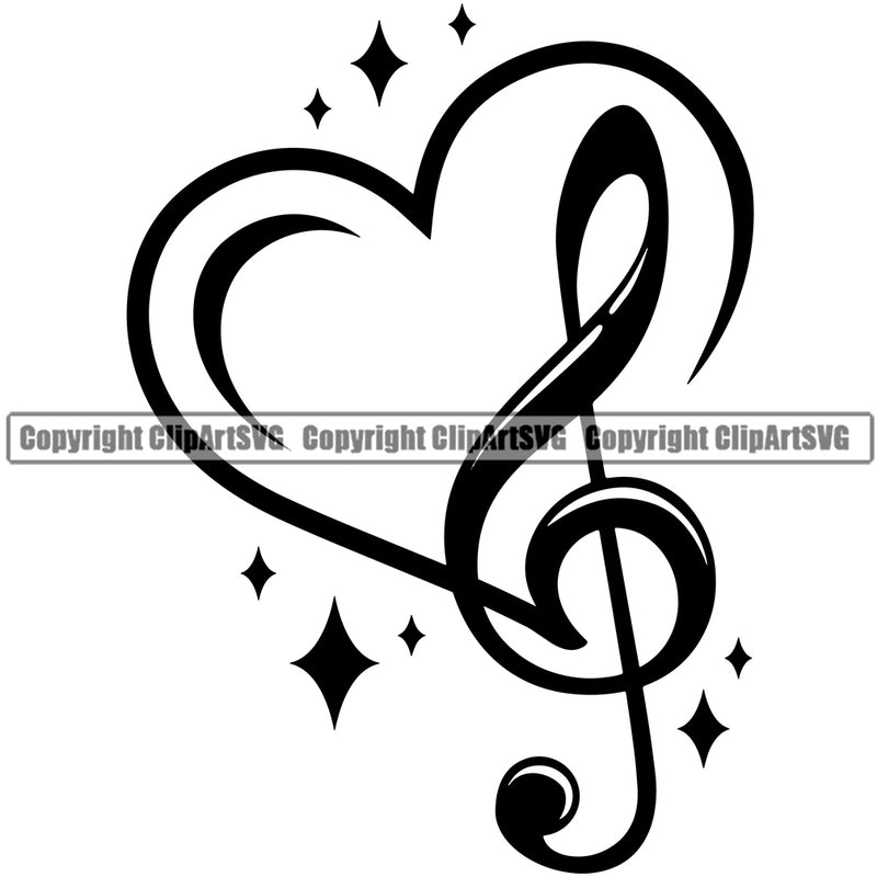 Musical Instrument Music Band Orchestra Music Note Love Treble Clef White Background Vector Symbol Design Element Concert Acoustic Jazz Classical Musician Rock And Roll Sound Logo Clipart SVG