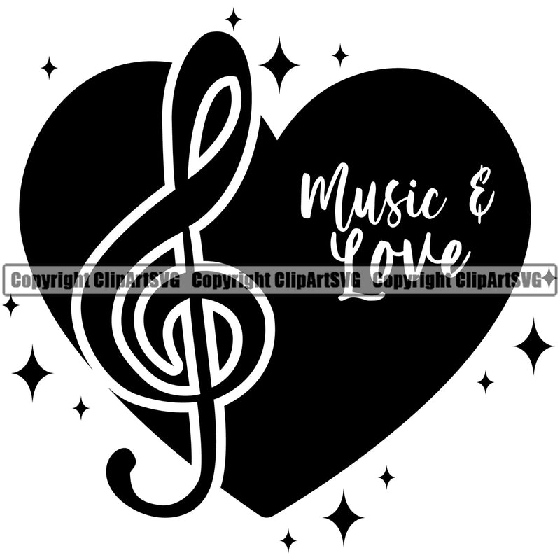 Music And Love Quote Musical Instrument Music Heart Vector Design Element White Background Band Orchestra Concert Acoustic Jazz Classical Musician Rock And Roll Sound Logo Clipart SVG