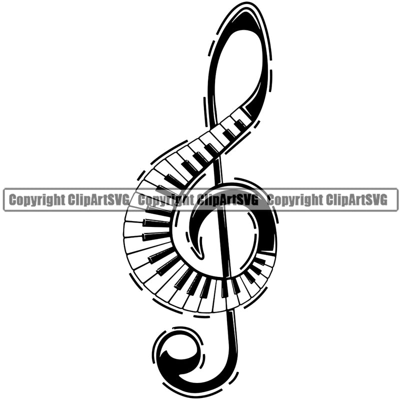 Musical Instrument Music Note Piano Keys Treble Clef White Background Vector Design Element Band Orchestra Concert Acoustic Jazz Classical Musician Rock And Roll Sound Logo Clipart SVG