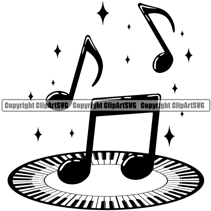 Musical Instrument Music Note Piano Keys Treble Clef Circle Vector Design Element White Background Band Orchestra Concert Acoustic Jazz Classical Musician Rock And Roll Sound Logo Clipart SVG