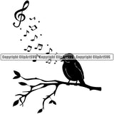 Musical Instrument Music Note Song Bird Branch On Leaves Vector White Background Design Element Band Orchestra Concert Acoustic Jazz Classical Musician Rock And Roll Sound Logo Clipart SVG