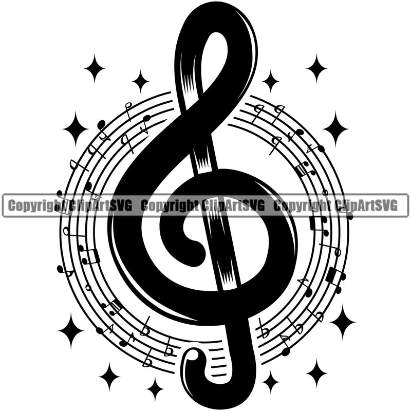 Musical Instrument Music Note Sparkle Circle Symbol Vector Design Element White Background Band Orchestra Concert Acoustic Jazz Classical Musician Rock And Roll Sound Logo Clipart SVG