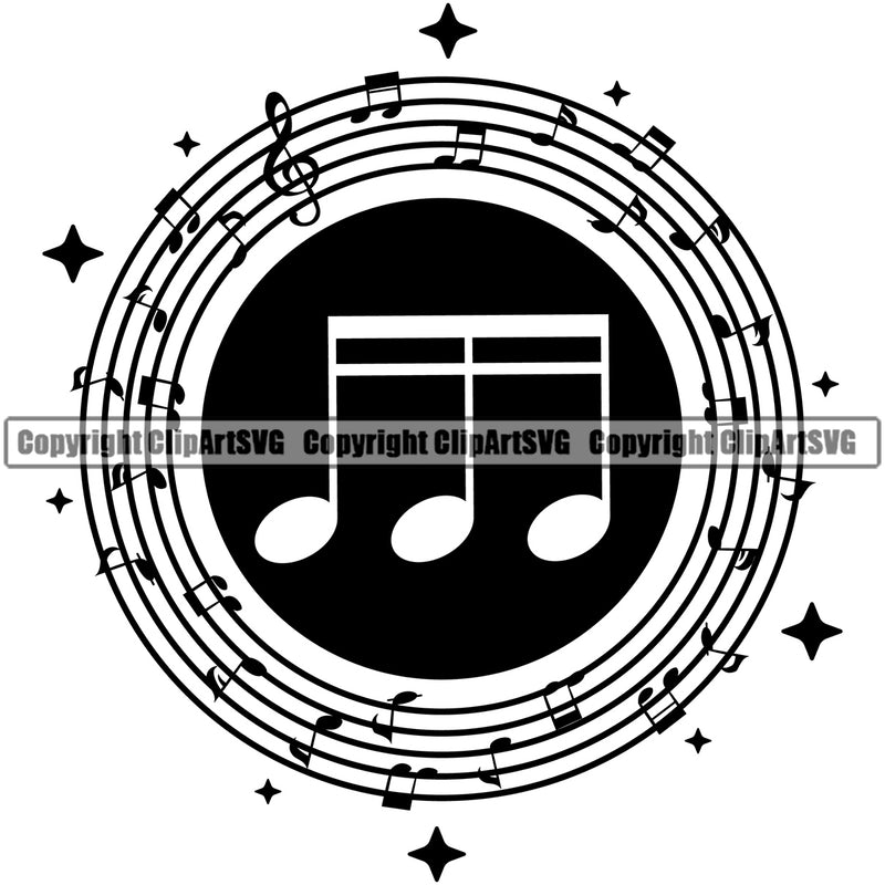 Musical Instrument Music Note Sparkle Circle Symbol Vector Design Element Band Orchestra Concert Acoustic Jazz Classical Musician Rock And Roll Sound Logo Clipart SVG