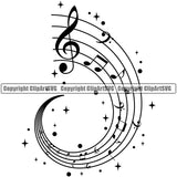 Musical Instrument Music Note Swirl Sparkles Symbol Vector Design Element White Background Band Orchestra Concert Acoustic Jazz Classical Musician Rock And Roll Sound Logo Clipart SVG