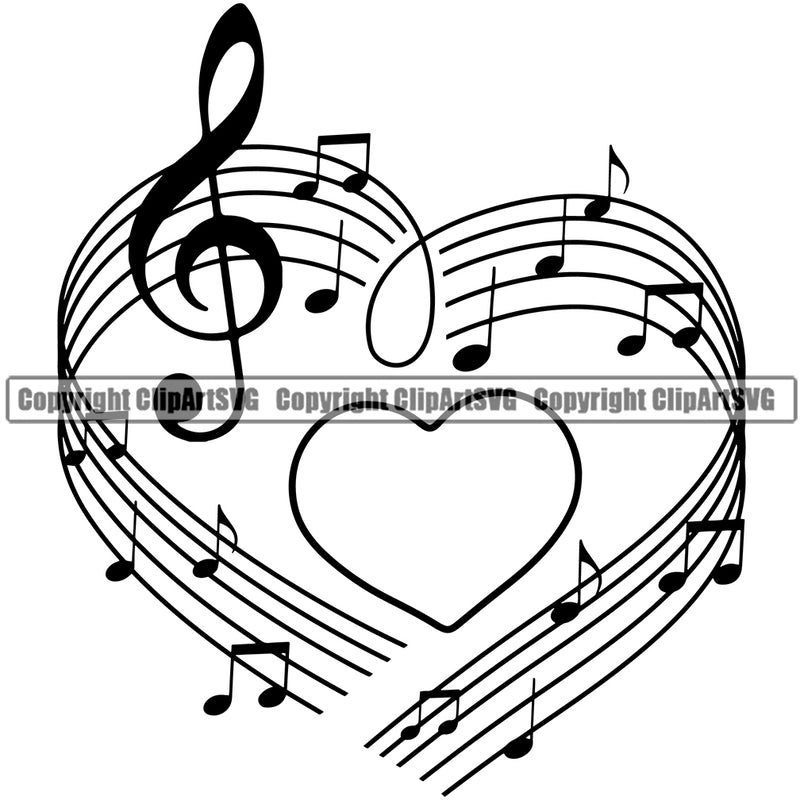 Musical Instrument Music Note Treble Clef Heart Sheet Symbol Vector Design Element Band Orchestra Concert Acoustic Jazz Classical Musician Rock And Roll Sound Logo Clipart SVG