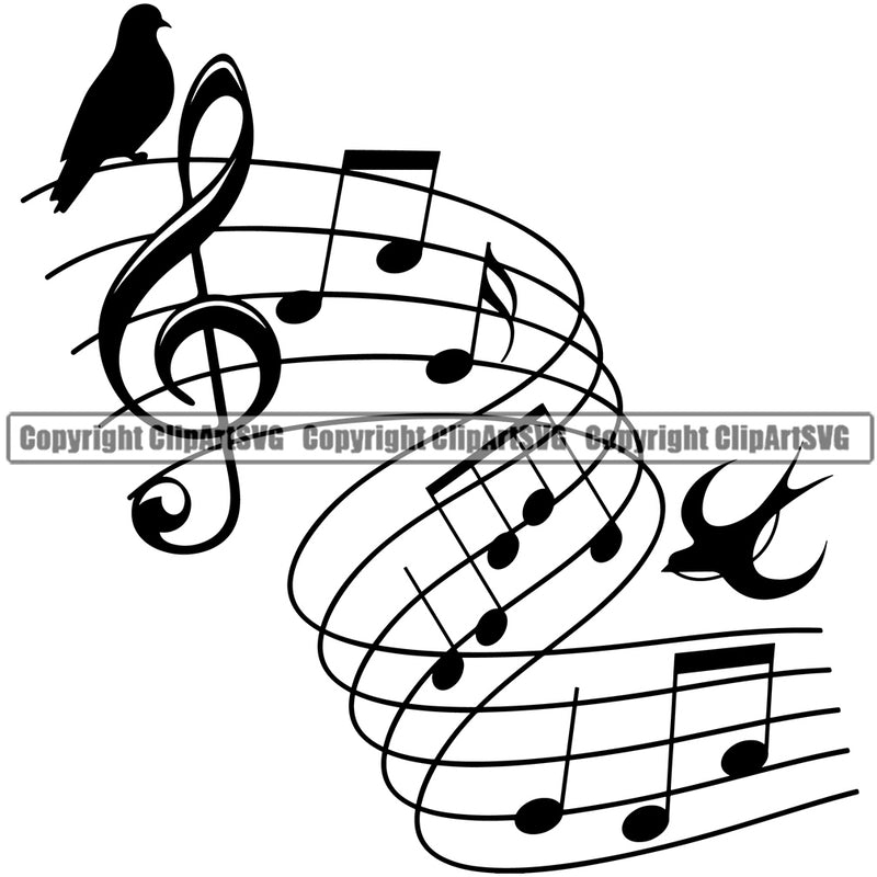 Musical Instrument Music Note Treble Clef Song Bird Songbird Symbol Vector White Background Design Element Band Orchestra Concert Acoustic Jazz Classical Musician Rock And Roll Sound Logo Clipart SVG