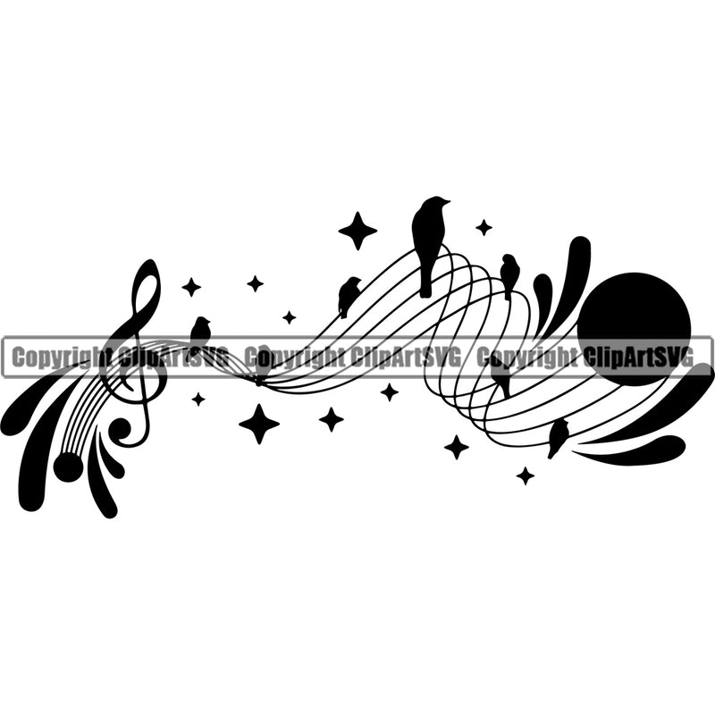 Musical Instrument Music Note Treble Clef Song Bird Songbird White Background Symbol Vector Design Element Band Orchestra Concert Acoustic Jazz Classical Musician Rock And Roll Sound Logo Clipart SVG