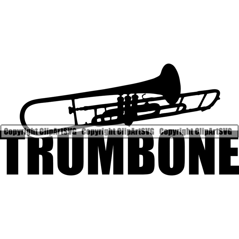 Trumbone Quote Silhouette Vector Design Element Musical Instrument Music Band Orchestra Concert Acoustic Jazz Classical Musician Rock And Roll Sound Logo Clipart SVG